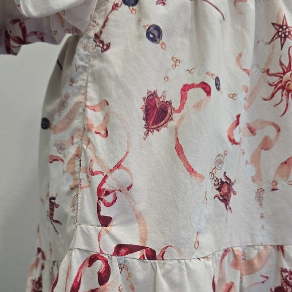 Marchesa Rosa Parker Midi Dress Button Down Puff Sleeve Cream Red Sz 8 - Picture 12 of 15